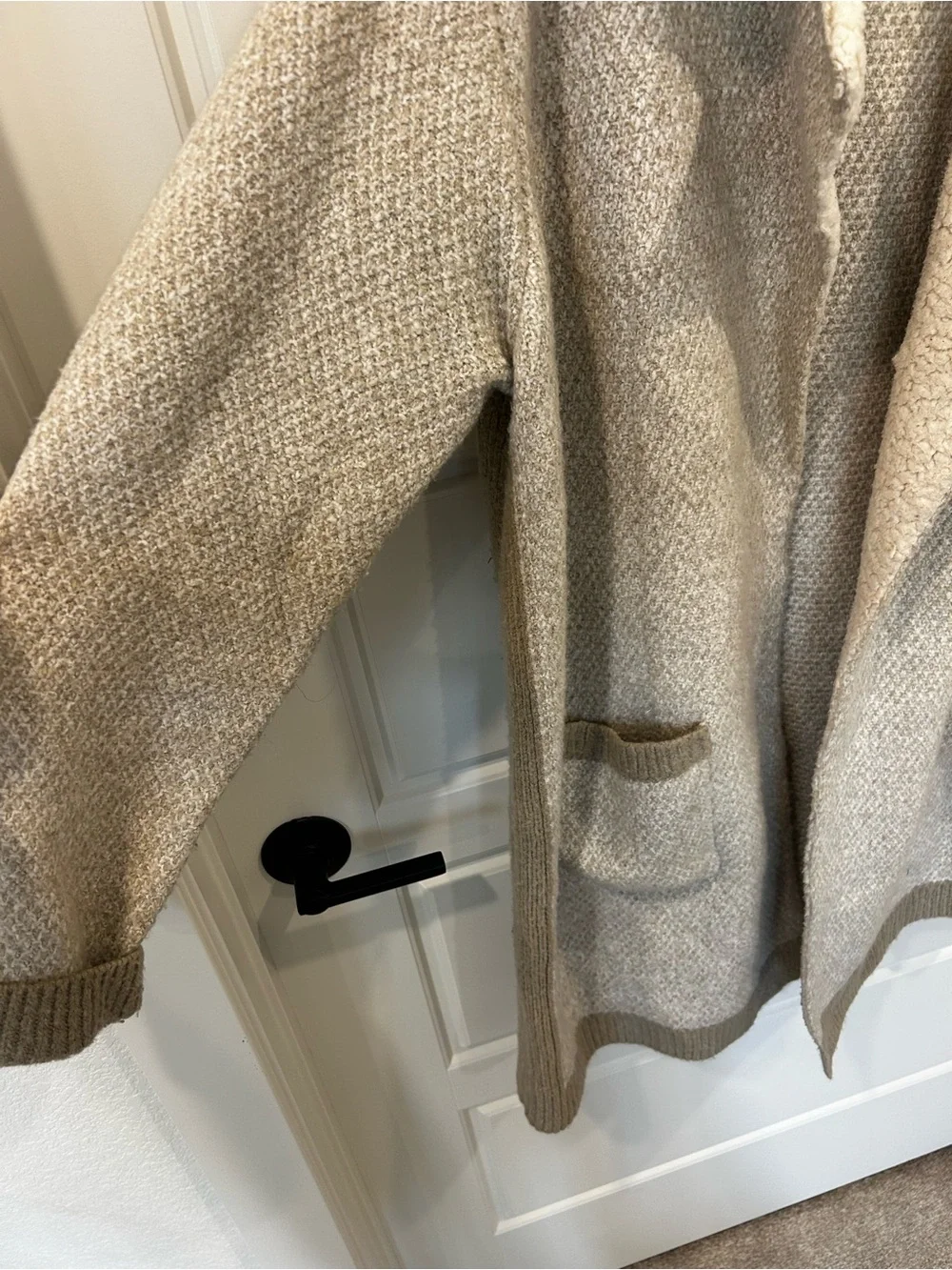 Anthropologie Taupe Knit Sherpa-Lined Open Cardigan Jacket xl